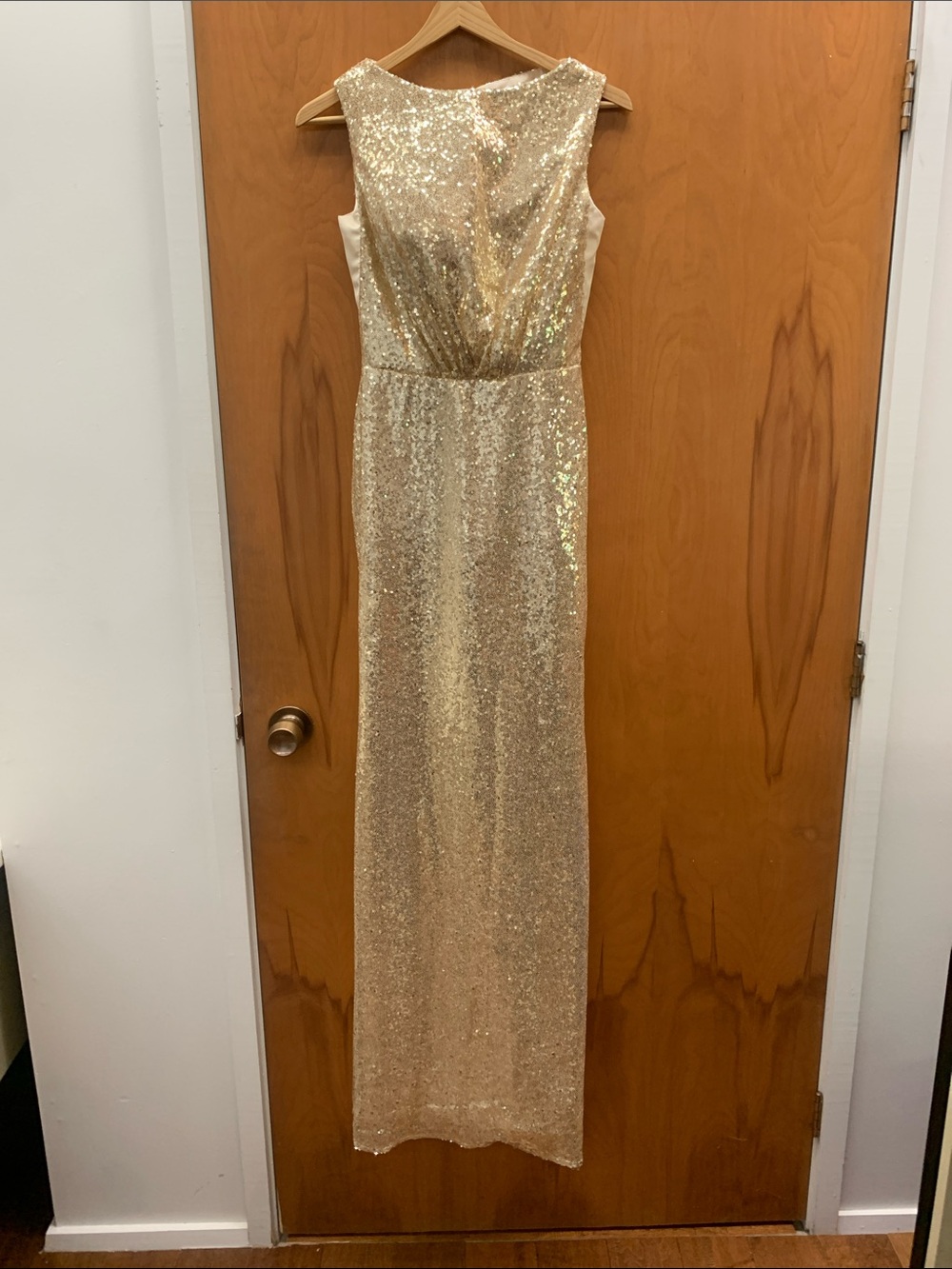 Gold Sequin Sleeveless Evening Gown
